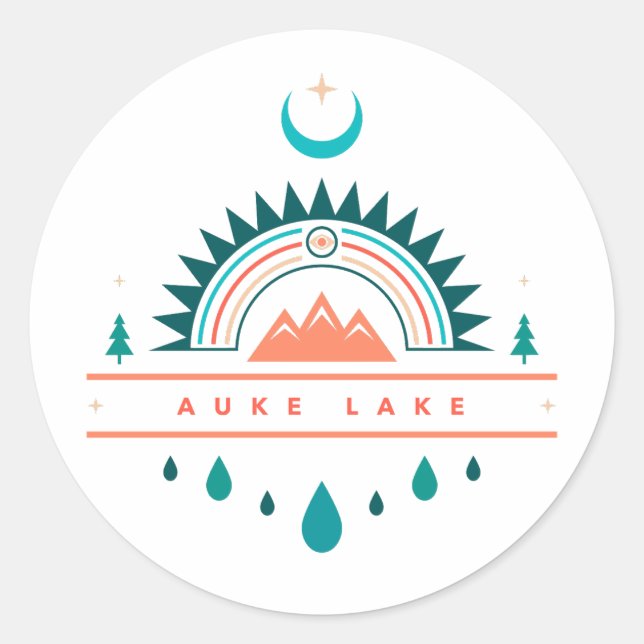 auke lake alaska rainbow moon classic round sticker (Front)