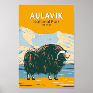 Aulavik National Park Canada Muskox Vintage  Poster