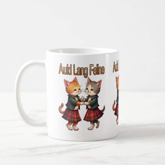 Auld Lang Feline Orange Cats Dancing Ceilidh  Coffee Mug (Left)