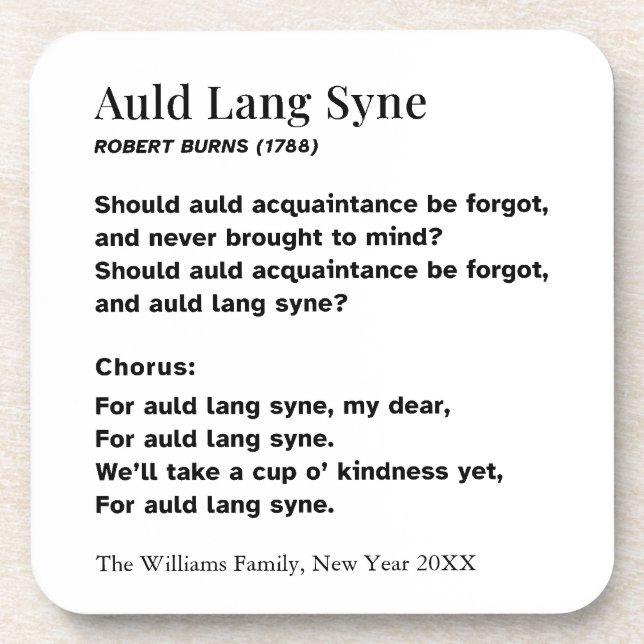 Auld Lang Syne Lyrics New Year's Eve Personalized Coaster (Front)