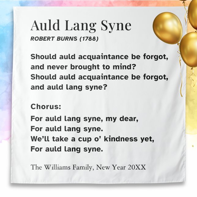 Auld Lang Syne Words for New Year - Personalised Tapestry (A poster with words from 'Auld Lang Syne' by Robert Burns, typically sung at New Year celebrations)
