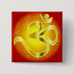 Aum or Om Symbol in yellows & reds 15 Cm Square Badge