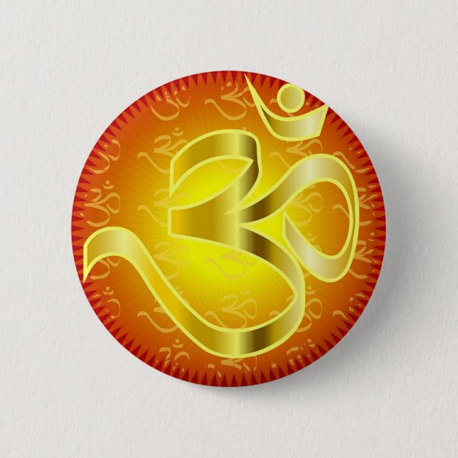 Aum or Om Symbol in yellows & reds 6 Cm Round Badge (Front)