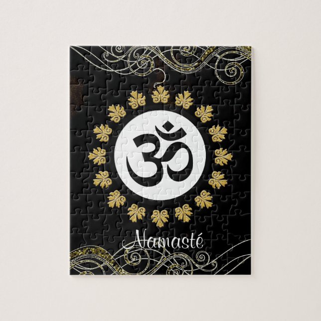 Aum Symbol Mantra Meditation Black and Gold Jigsaw Puzzle (Vertical)