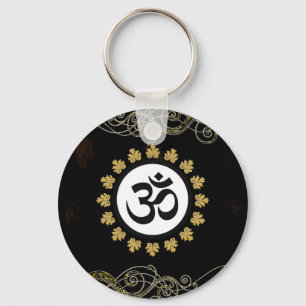 Aum Symbol Mantra Meditation Black and Gold Key Ring
