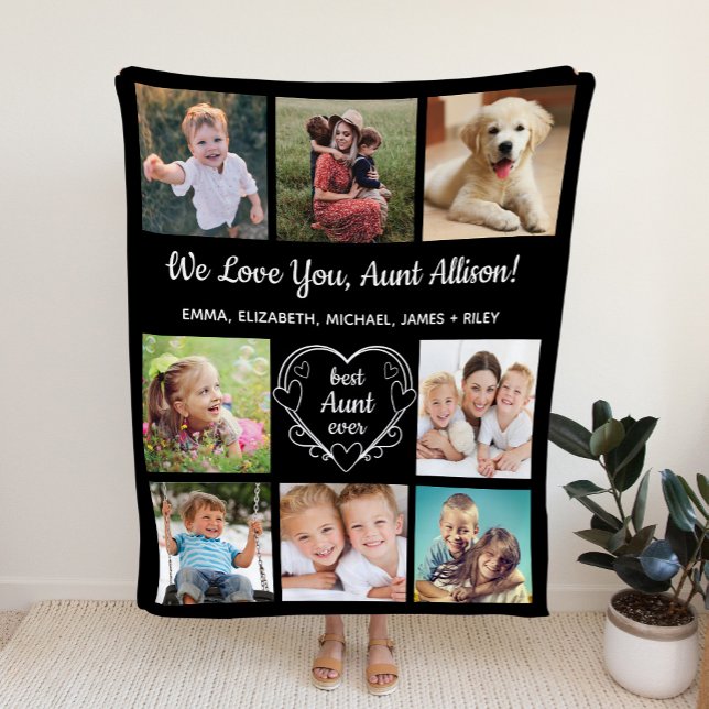 Aunt 8 Photo Collage Black Fleece Blanket (Creator Uploaded)