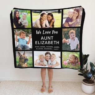 Aunt 8 Photo Collage Black Fleece Blanket