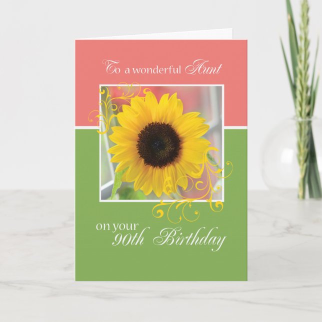 Aunt, 90th Birthday, Just a Note Sunflower Card (Front)