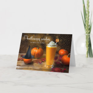 Aunt and Uncle Halloween Pumpkin Latte Humour Holiday Card