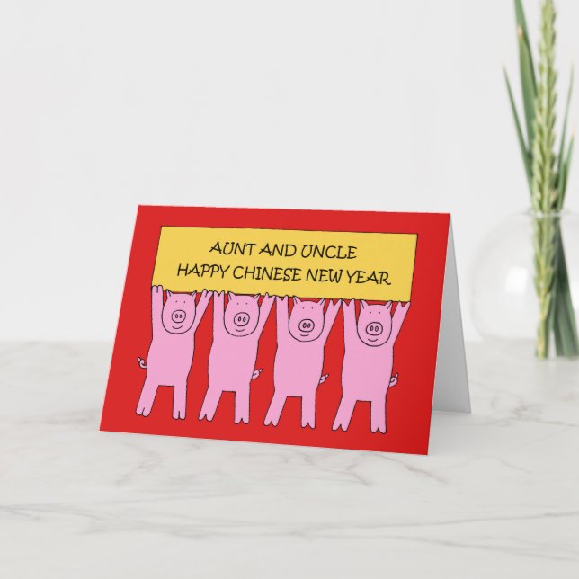 Aunt and Uncle Happy Chinese New Year of the PIg Holiday Card (Front)