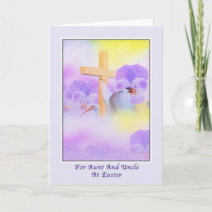 Aunt and Uncle's Easter with Flowers and Cross Holiday Card