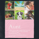 Aunt Auntie Definition 6 Photo Collage Pink Fleece Blanket<br><div class="desc">Personalise for your special,  favourite Aunt or Auntie to create a unique gift. A perfect way to show her how amazing she is every day. You can even customise the background to their favourite colour. Designed by Thisisnotme©</div>