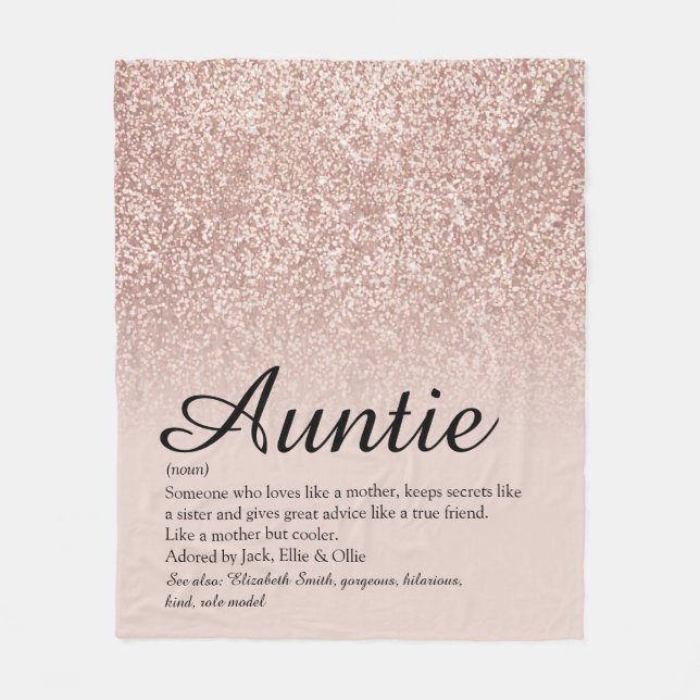 Aunt Auntie Definition Script Rose Gold Glitter Fleece Blanket (Front)
