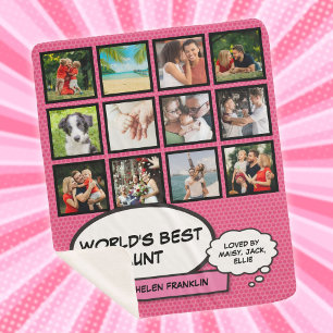 Aunt Auntie Fun Comic Girly Pink Photo Collage Sherpa Blanket