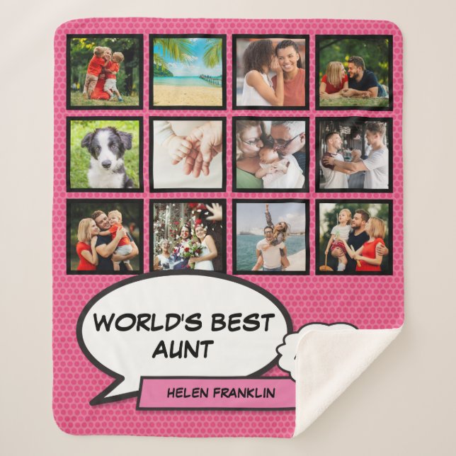 Aunt Auntie Fun Comic Girly Pink Photo Collage Sherpa Blanket (Front)