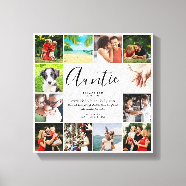Aunt Auntie Quote Script 12 Photo Collage Canvas Print (Front)