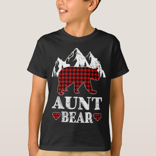 Aunt Bear Christmas Pajama Red Plaid Buffalo Match T-Shirt (Front)