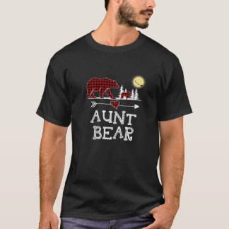 Aunt Bear Christmas Pajama Red Plaid Buffalo T-Shirt