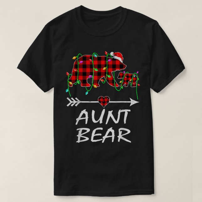 Aunt Bear Christmas Pajama Red Plaid Buffalo Xmas  T-Shirt (Design Front)