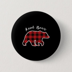 Aunt Bear Women Red Plaid Christmas Pajama Gift 6 Cm Round Badge