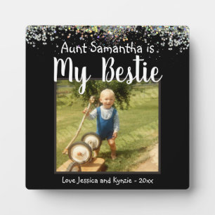 Aunt Bestie Glitter Desk Photo Plaque