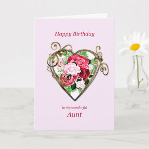 Aunt Birthday Antique Painted Roses Card
