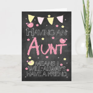 Aunt Birthday Chalkboard With Little Birds Flowers Card