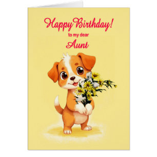 Aunt Birthday Puppy and Flowers 