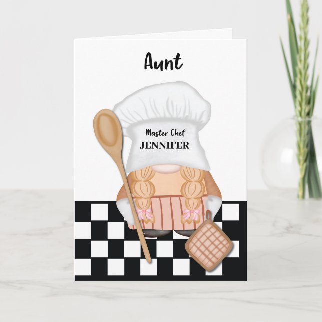 Aunt Birthday Whimsical Gnome Chef Cooking Card (Front)