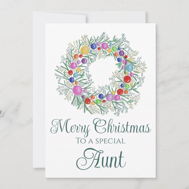 Aunt colourful Christmas Wreath Holiday Card (Front)