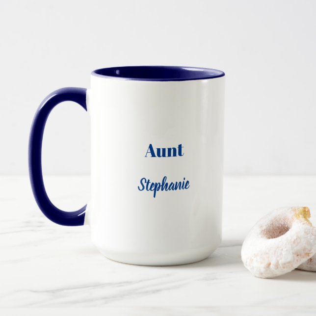 Aunt Custom Name Weddings Blue White Gift Mug (With Donut)