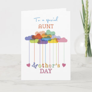 Aunt, Cute Mother's Day Rainbow Clouds and Hearts Card