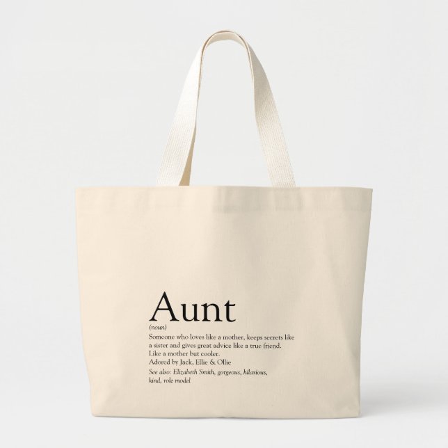 Aunt Definition Quote Modern Black and White Large Tote Bag (Front)