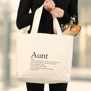 Aunt Definition Quote Modern Black and White Large Tote Bag