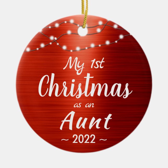Aunt First Christmas String Lights Photo Ceramic Tree Decoration (Front)