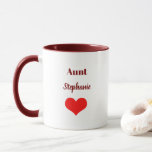 Aunt Gifts Custom Name Burgundy Red Heart Favour Mug<br><div class="desc">Designed in cute burgundy red,  white colours and text templates for "Aunt",  red heart and name which you can customise as you like. You may choose different colours or sizes for the cup and personalise the texts as you like!</div>