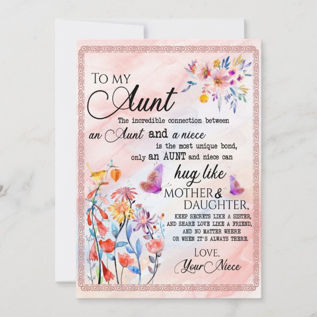 Aunt Gifts | Letter To My Aunt Love From Niece Holiday Card (Front)