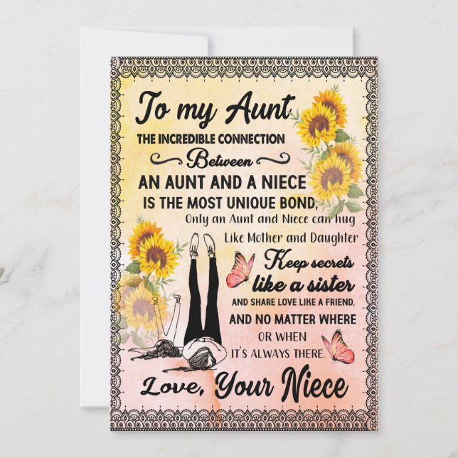 Aunt Gifts | Letter To My Aunt Love From Niece Holiday Card (Front)