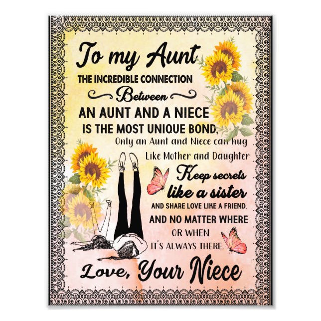 Aunt Gifts | Letter To My Aunt Love From Niece Photo Print (Front)