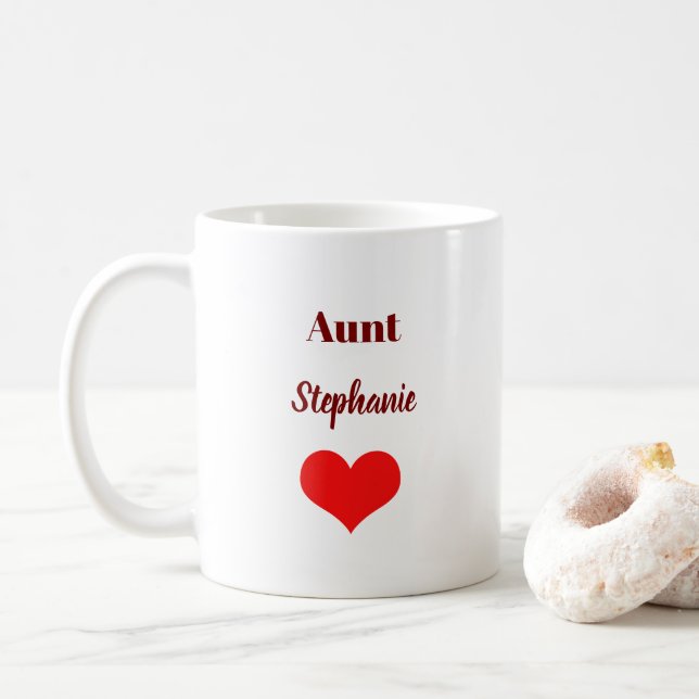 Aunt Gifts Monogram Name Burgundy Red Heart Favour Coffee Mug (With Donut)