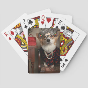 Aunt Gussy corgi playing cards