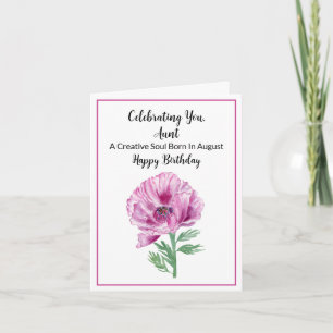 Aunt Happy August Birthday Purple Poppy Card