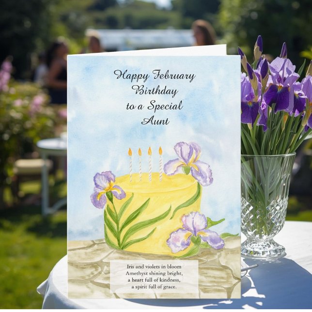 Aunt Happy February Irises Birthday Cake Card (Creator Uploaded)