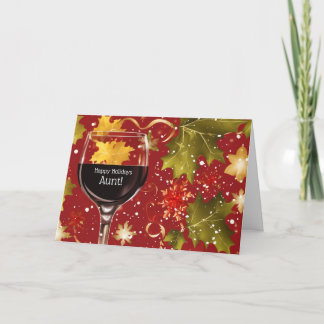 Aunt Happy Holidays Christmas Humour with Wine Holiday Card