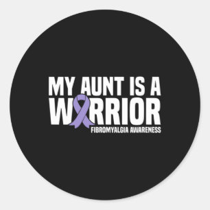 Aunt Is A Warrior Fibromyalgia Awareness Classic Round Sticker