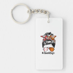 Aunt Life Baseball Basketball Aunt Messy Bun Key Ring