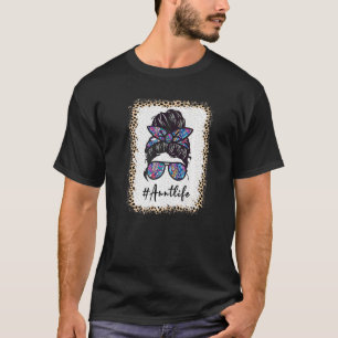 Aunt Life Bleached Auntlife Leopard Messy Bun Moth T-Shirt