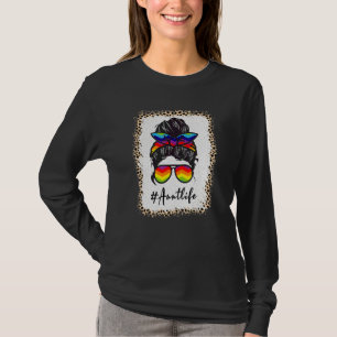 Aunt Life Bleached Auntlife Leopard Messy Bun Moth T-Shirt