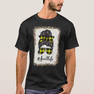 Aunt Life Bleached Auntlife Leopard Messy Bun Moth T-Shirt