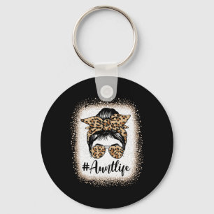 Aunt Life Bleached Leopard Messy Bun Auties Girl M Key Ring